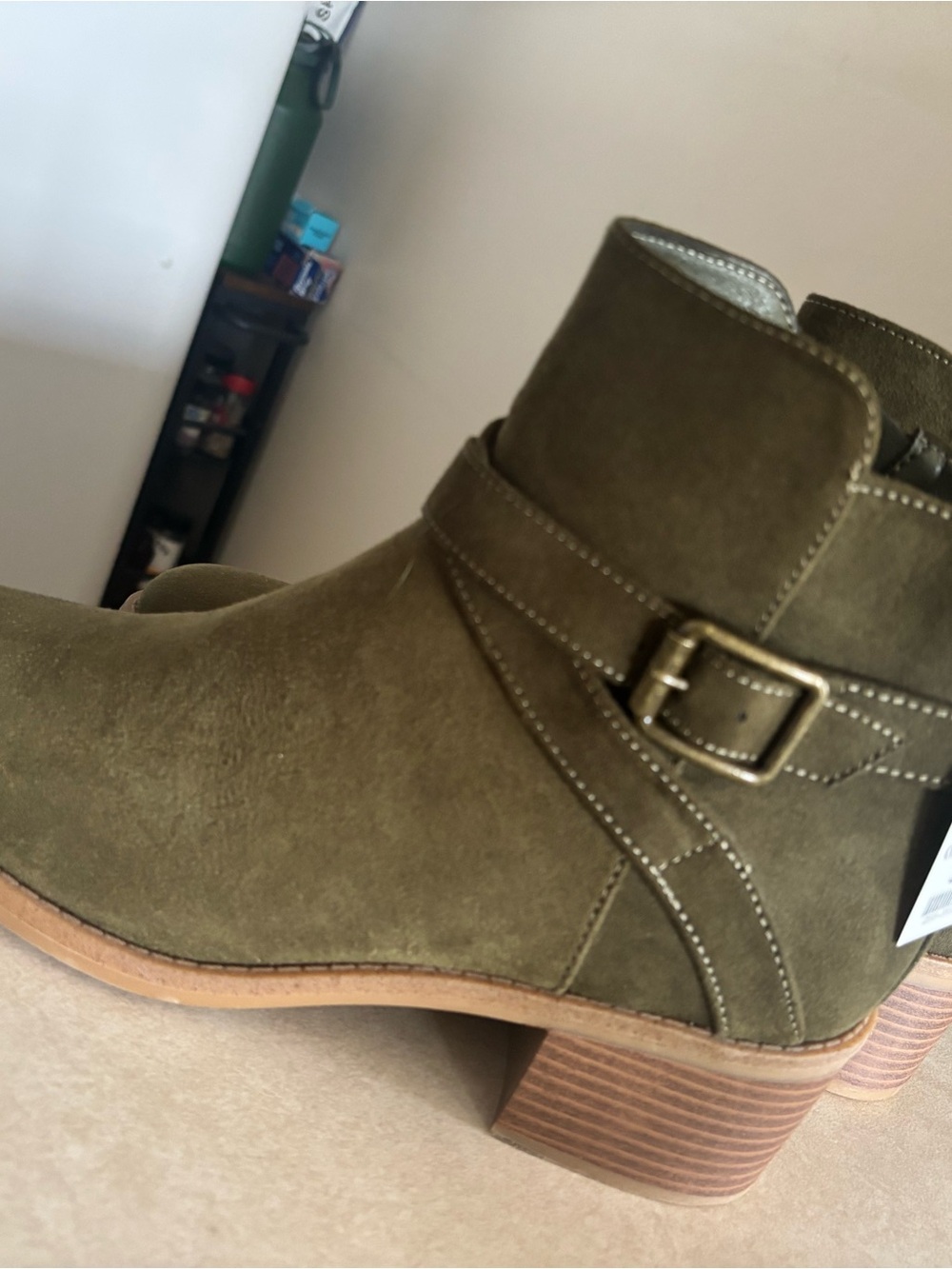 Esprit Olive Suede Ankle Bootie with Buckle 8.5, NEVER WORN